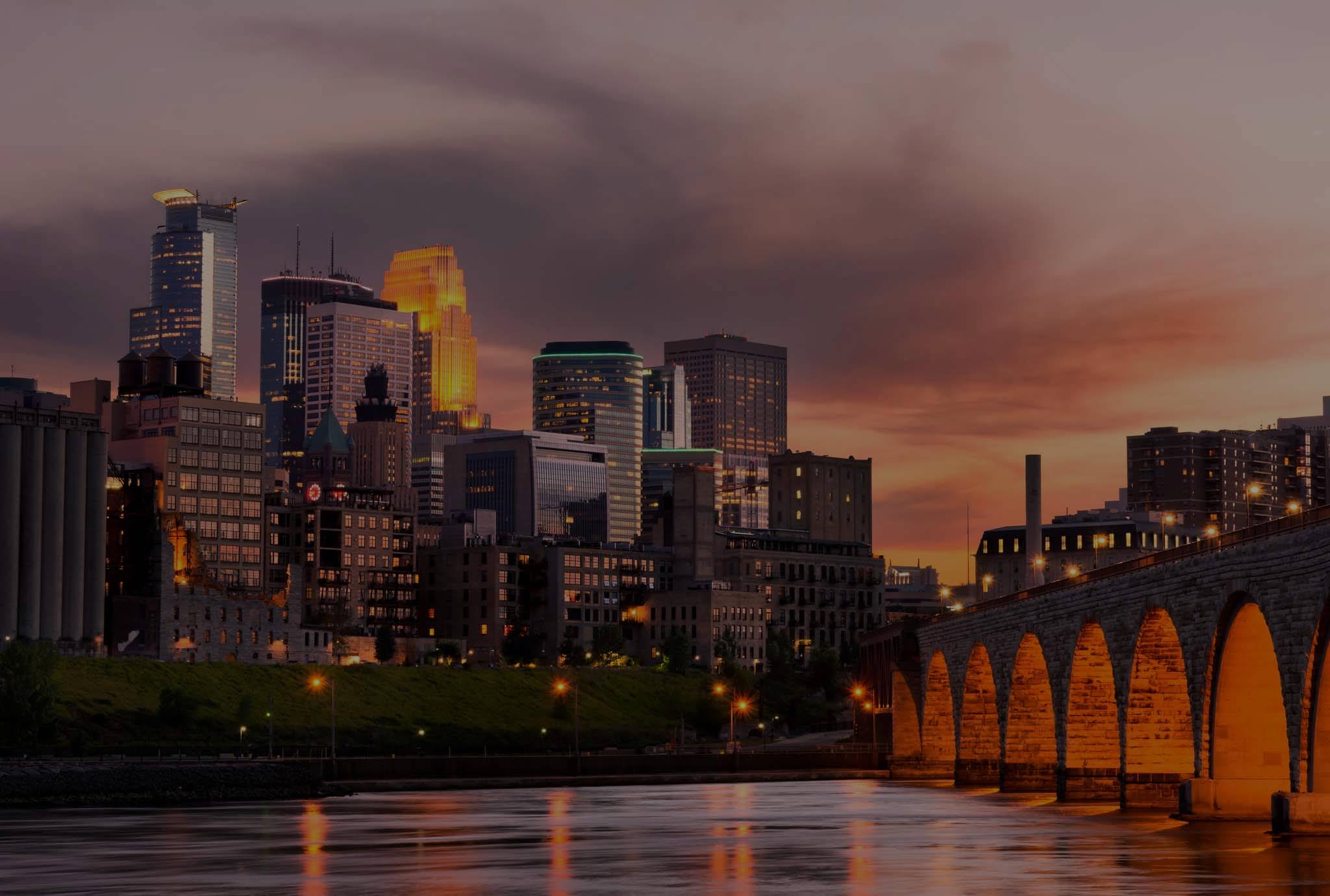 Minneapolis skyline with Stone Arch Bridge